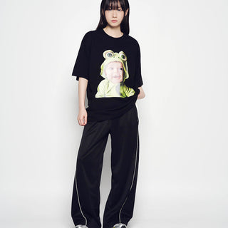 ONE POINT LOGO COLORING WIDE TRACK PANTS BLACK