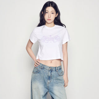 WOMAN PRINCESS FONT CROP SHORT SLEEVE T-SHIRT WHITE