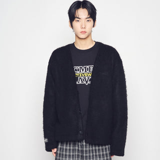 V NECK SOLID CARDIGAN BLACK