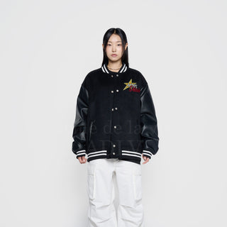 PIXEL BEAR ARTWORK VARSITY JACKET BLACK