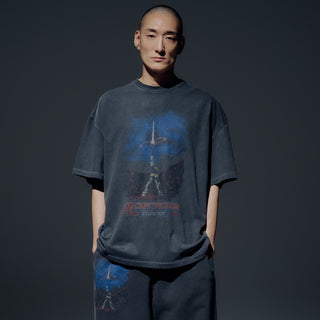 MOBILE SUIT GUNDAM LAST SHOOTING PIGMENT WASHING SHORT SLEEVE T-SHIRT CHARCOAL