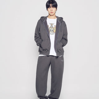 BASIC LOGO NAPPING HOODIE ZIP UP CHARCOAL