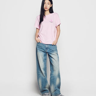 WOMAN FUZZY BEAR SHORT SLEEVE T-SHIRT LIGHT PINK