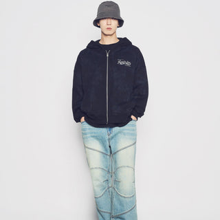 DIRTY WASHED HOODIE ZIP UP BLACK