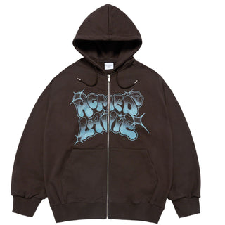 GRAFFITI ARTWORK HOOD ZIP UP BROWN