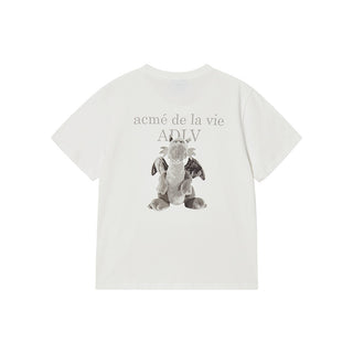 WOMAN FUZZY DRAGON ARTWORK SHORT SLEEVE T-SHIRT CREAM