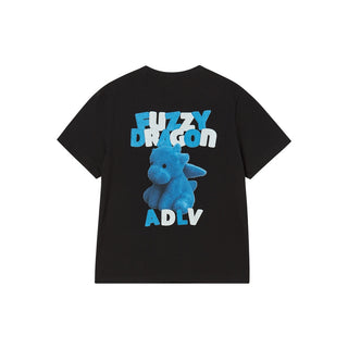 WOMAN FUZZY FONT DRAGON SHORT SLEEVE T-SHIRT BLACK
