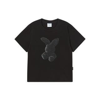 WOMAN FUZZY RABBIT SHORT SLEEVE T-SHIRT BLACK