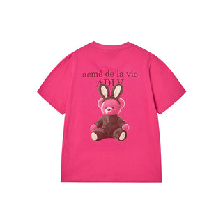 WOMAN RABBIT BEAR DOLL LOGO SHORT SLEEVE T-SHIRT HOT PINK