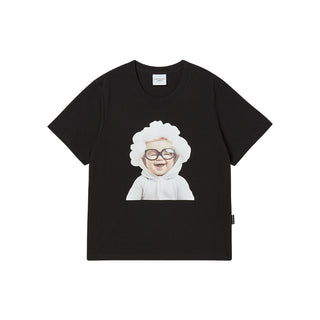 WOMAN BABY FACE CLOUD BABY SHORT SLEEVE T-SHIRT BLACK