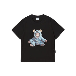 WOMAN BABY FACE MONSTER BABY SHORT SLEEVE T-SHIRT BLACK