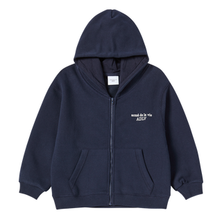 KIDS BORDER LINE BASIC LOGO HOODIE ZIP UP DARK NAVY