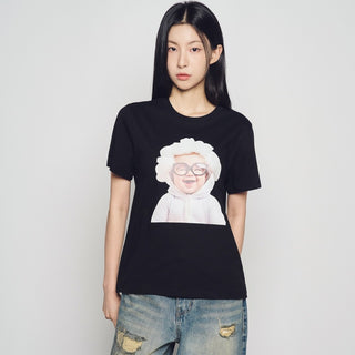 WOMAN BABY FACE CLOUD BABY SHORT SLEEVE T-SHIRT BLACK