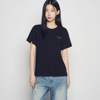 WOMAN FUZZY DRAGON ARTWORK SHORT SLEEVE T-SHIRT BLACK