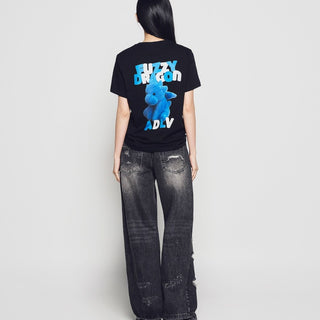 WOMAN FUZZY FONT DRAGON SHORT SLEEVE T-SHIRT BLACK