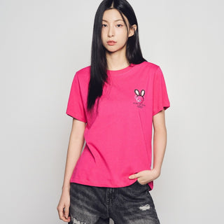 WOMAN RABBIT BEAR DOLL LOGO SHORT SLEEVE T-SHIRT HOT PINK