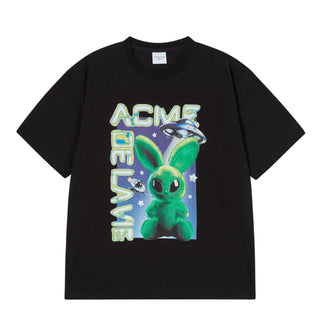 REAL ALIEN FUZZY RABBIT SHORT SLEEVE T-SHIRT BLACK