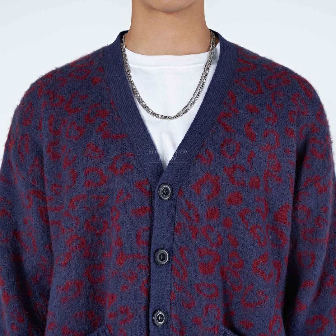 LEOPARD MOHAIR CARDIGAN NAVY