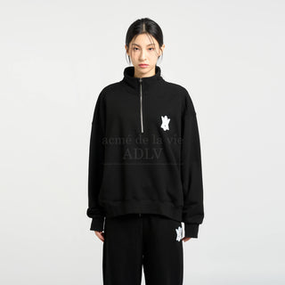 A LOGO EMBLEM PATCH BASIC PULLOVER SWEAT SHIRT BLACK