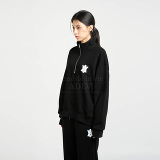 A LOGO EMBLEM PATCH BASIC PULLOVER SWEAT SHIRT BLACK