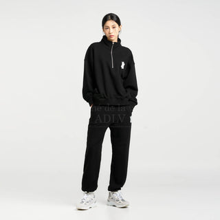 A LOGO EMBLEM PATCH BASIC PULLOVER SWEAT SHIRT BLACK