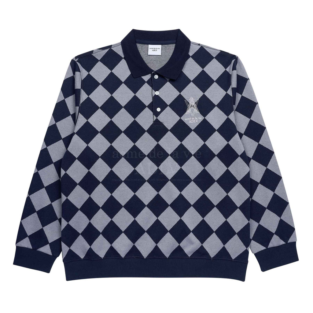 BELI SWEATER ADLV ARGYLE PATTERN PIQUE SHIRT NAVY