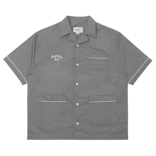 SCRIPT LOGO OPEN COLLAR SHIRT GREY