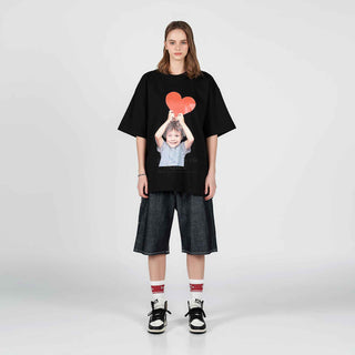 BABY FACE HEART BOY SHORT SLEEVE T-SHIRT BLACK