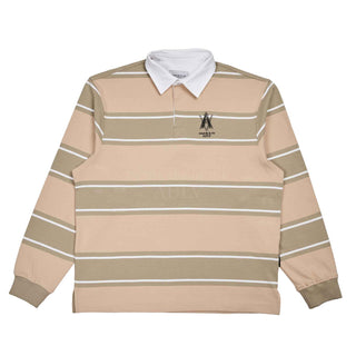 A LOGO EMBROIDERY STRIPE PATTERN POLO SHIRT BEIGE