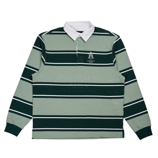 A LOGO EMBROIDERY STRIPE PATTERN POLO SHIRT GREEN