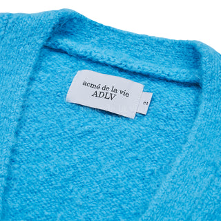 LETTERING LOGO MOHAIR CARDIGAN BLUE