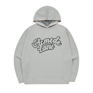 ROUND LOGO HOODIE KNIT GREY