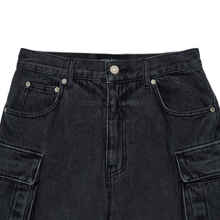 SEGREGATED POCKET DENIM SET UP PANTS BLACK