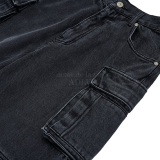 SEGREGATED POCKET DENIM SET UP PANTS BLACK