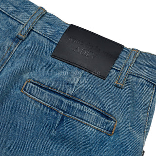 SEGREGATED POCKET DENIM SET UP PANTS BLUE