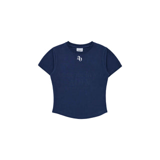 NEW SYMBOL LOGO ROUND CROP SHORT SLEEVE T-SHIRT NAVY