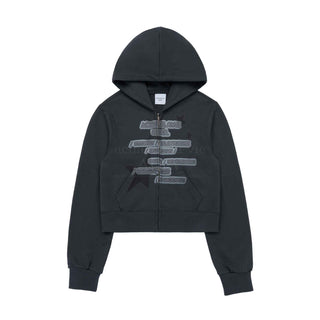 ADLV WORLD TOUR CROP HOODIE ZIP UP CHARCOAL