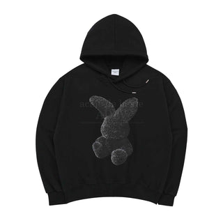 BLACK FUZZY RABBIT HOODIE BLACK