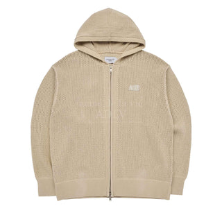 ADLV PRINT MESH KNIT HOODIE ZIP UP BEIGE