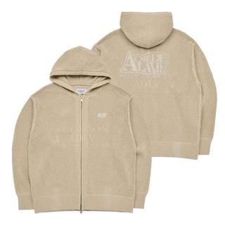 ADLV PRINT MESH KNIT HOODIE ZIP UP BEIGE