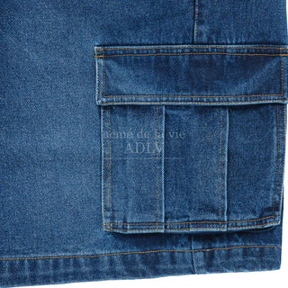 CARGO POCKET DENIM SHORT PANTS BLUE