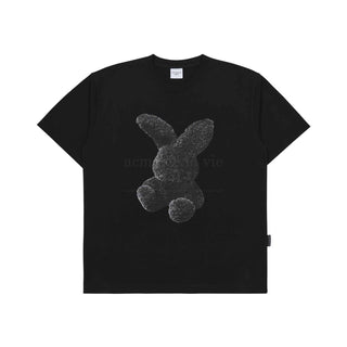 BLACK FUZZY RABBIT SHORT SLEEVE T-SHIRT BLACK