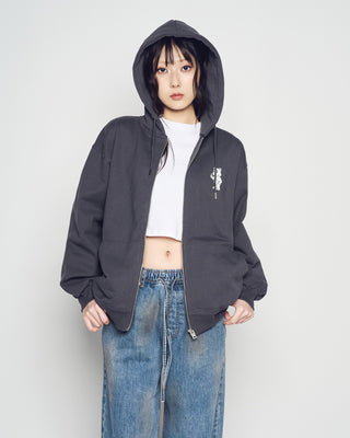 BASIC AC BEAR HOODIE ZIP UP CHARCOAL