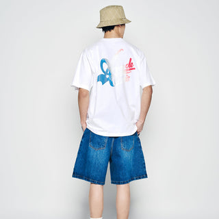 WIDE BASIC DENIM SHORT PANTS BLUE