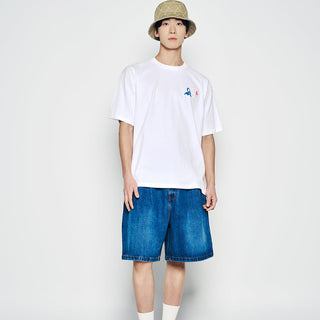 WIDE BASIC DENIM SHORT PANTS BLUE