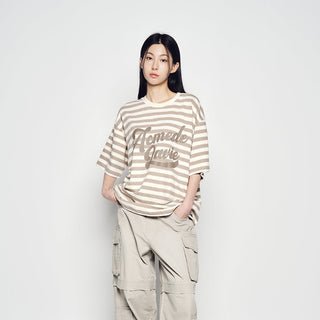 STRIPE LOGO PRINT SHORT SLEEVE T-SHIRT BEIGE