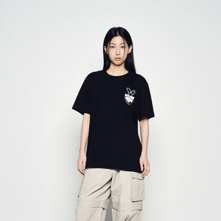 NEWSPAPER RABBIT SHORT SLEEVE T-SHIRT BLACK