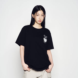 NEWSPAPER RABBIT SHORT SLEEVE T-SHIRT BLACK