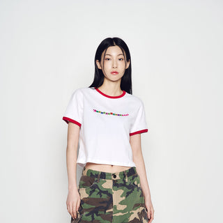 SNAKE INITIAL RINGER CROP SHORT SLEEVE T-SHIRT WHITE