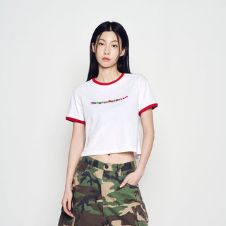 SNAKE INITIAL RINGER CROP SHORT SLEEVE T-SHIRT WHITE